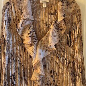 Dressbarn Woman Plus 2X Pullover Brown Sheer Ruffle and Pleated Top